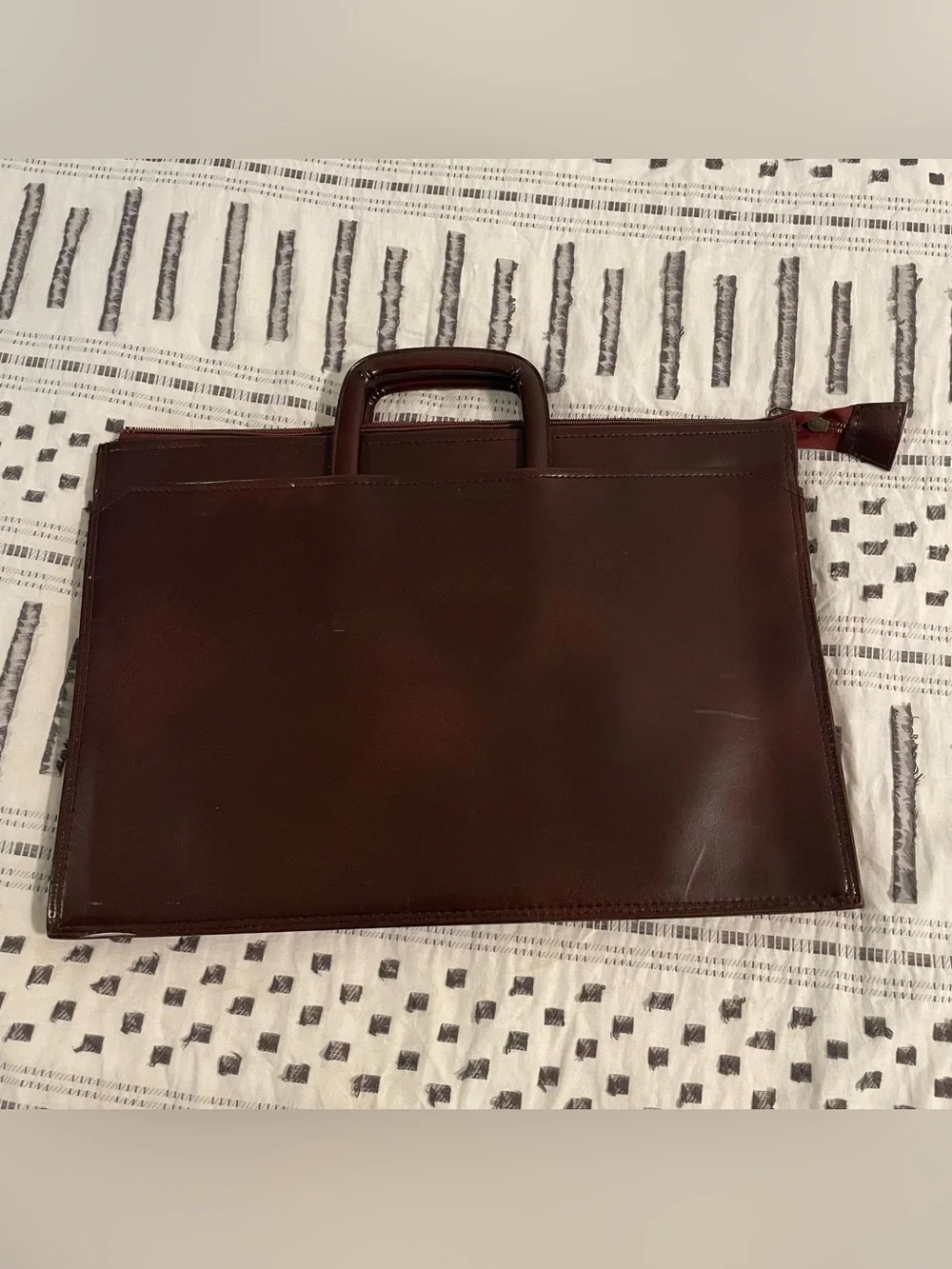 VINTAGE 80s Hit Structured Smooth Leather Slim Briefcase Portfolio Bag